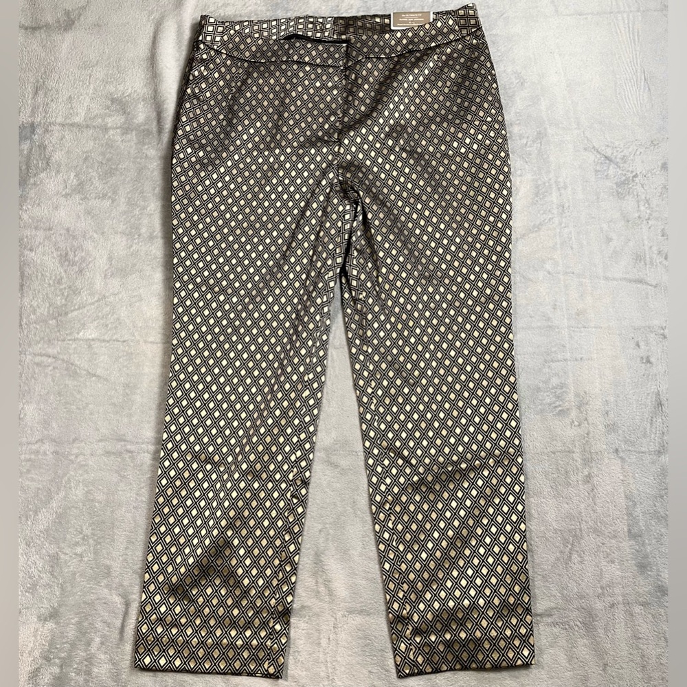 New Chico's Ultimate Fit Pants 3 (XL) Ankle Trouser Metallic Gold Black Diamond